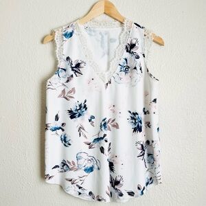 Lace Trim Floral Tank Top Women Small